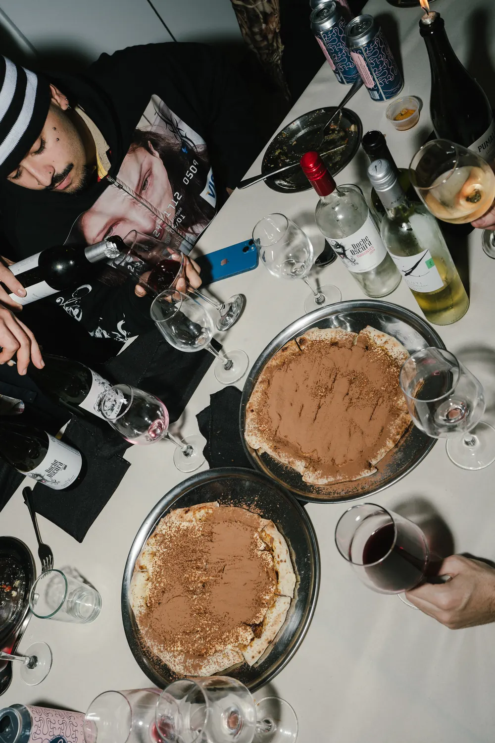 Pizzas de postre y vino